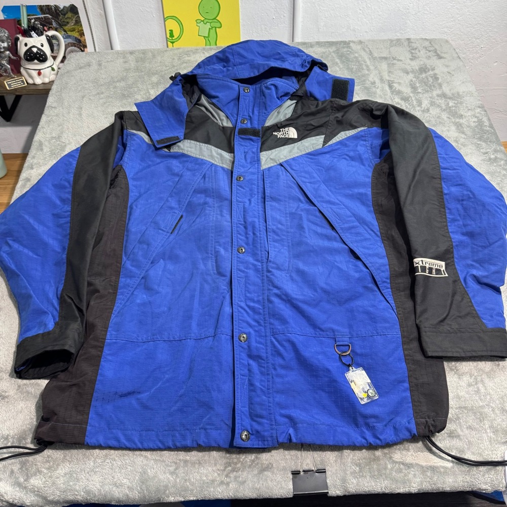 The North Face Extreme Light Jacket Mens XL Blue Black Ripstop Hooded Shell Vtg